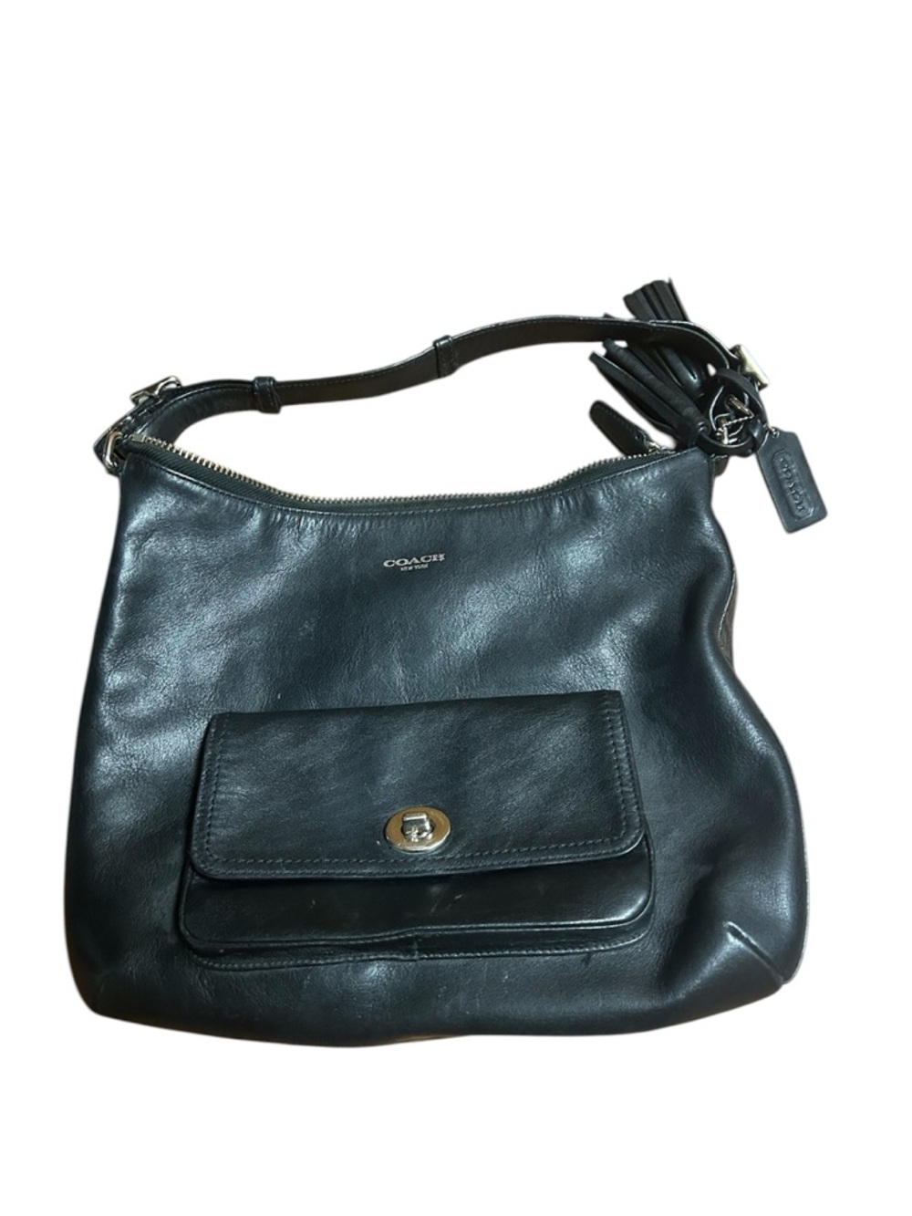 Coach Black Leather Shoulder Bag with Front Pocket